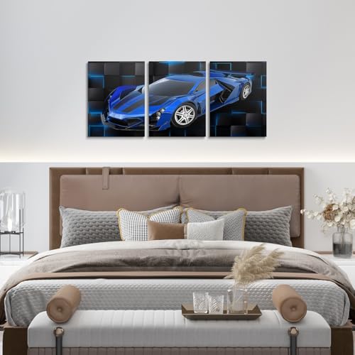 Feelyou Race Car Wall Art 12" x 16" x 3 - color: Azure