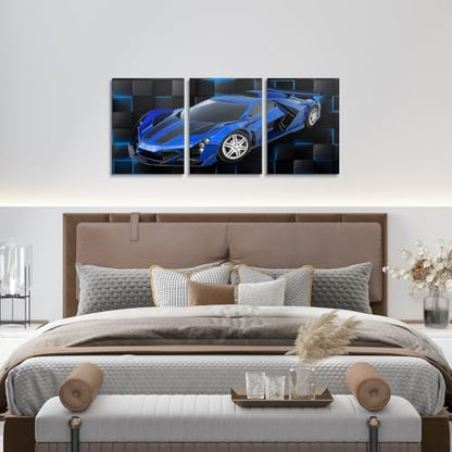 Feelyou Race Car Wall Art 12" x 16" x 3 - color: Azure