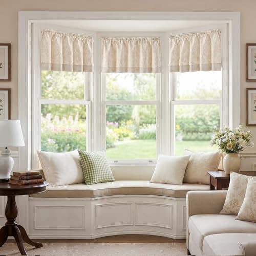 jinchan Linen Valance Curtain Farmhouse 18 Inch 1 Panel Taupe on Beige - color: Forest | Taupe, size: 50"W x 18"L (Pack of 1)