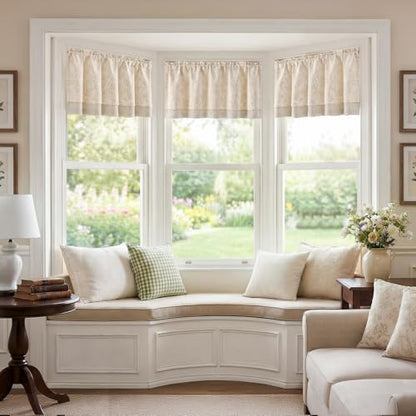 jinchan Linen Valance Curtain Farmhouse 18 Inch 1 Panel Taupe on Beige - color: Forest | Taupe, size: 50"W x 18"L (Pack of 1)