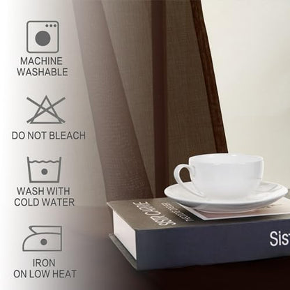 DWCN Sheer Valance, Semi Vole Curtain Valance for Cafe, Bedroom, Basement, Rod Pocket Linen Look Drapes, 1 Panel, Brown, 52 by 18 Inches Long - color: Brown, size: 52"W x 18"L (Pack of 1)