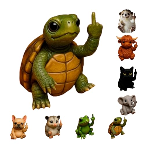 Nicerice Fun Mini Middle Finger Animal Statue,Resin Middle Finger Animals Decor Statue for Desktop,Office and Car, Funny and Cute Middle Finger Humor Gag Gifts (Turtle) - color: Turtle