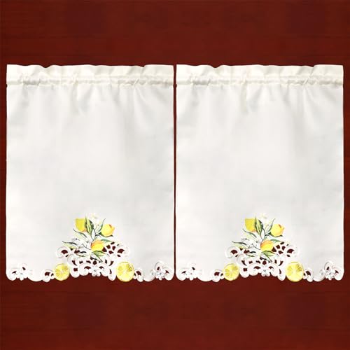Simhomsen Embroidered Lemon Kitchen Window Curtain Swag and Tiers Set for Spring and Summer (Lemon) - color: Lemon