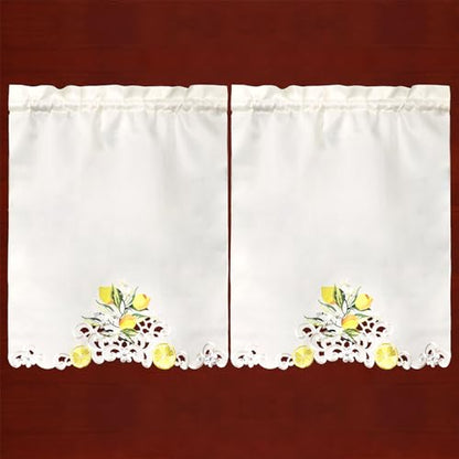 Simhomsen Embroidered Lemon Kitchen Window Curtain Swag and Tiers Set for Spring and Summer (Lemon) - color: Lemon
