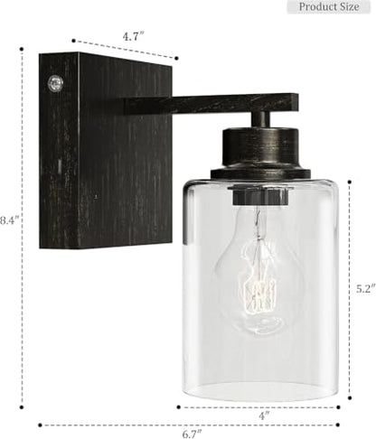 Rayogale Wireless Battery Operated Wall Sconce Set of 2 with Remote Control | Retro Industrial Black Brass Dimmable Easy Install Rechargeable Wall Light with Timer for Living Room Bedroom Emergency 3000K - color: Retro Black Brass(Clear Lampshades)