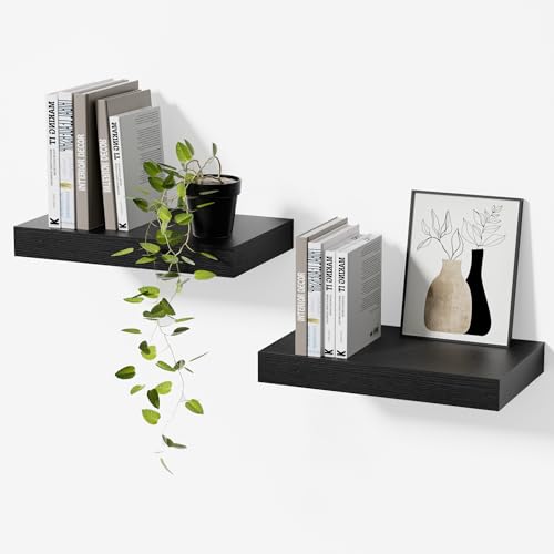 Small Black Floating Shelves for Wall, 12 Inch, Set of 2, Bathroom - color: Black, size: 11.8''