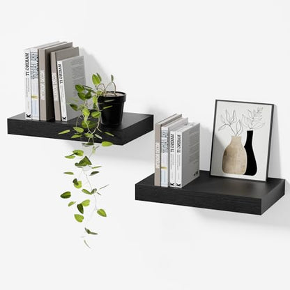 Small Black Floating Shelves for Wall, 12 Inch, Set of 2, Bathroom - color: Black, size: 11.8''
