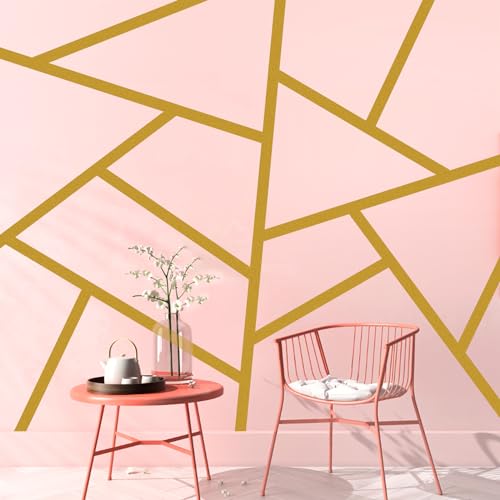 Striped Wall Decals Geometric Line Wall Sticker Golden Decal Peel and Stick - color: Gold