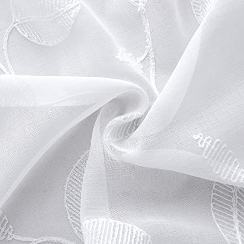 BGment White Sheer Curtains 63 Inches Long Living Room 2 Panels - color: White-leaf, size: 52"W x 63"L (Pack of 2)