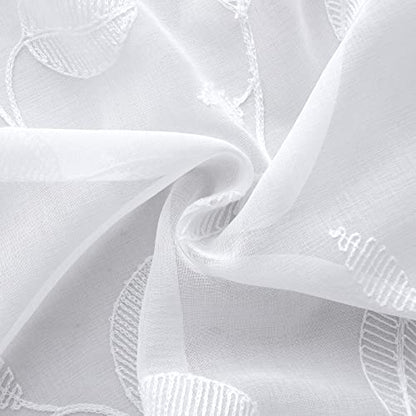 BGment White Sheer Curtains 72 Inches Long Living Room 2 Panels - color: White-leaf, size: 52"W x 72"L (Pack of 2)