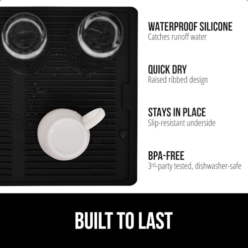 GORILLA GRIP Patented BPA-Free Silicone Dish Drying Mat, 18x16, Black - color: Black, size: 18" x 16", style: Silicone