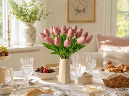 Mandy's 20 Stems Mauve Artificial Tulip Flowers for Home Centerpieces - color: Mauve