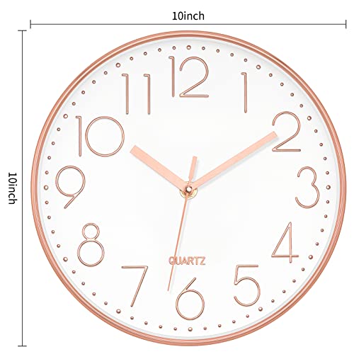 Foxtop 25.4cm(10인치) 모던 벽시계 무소음 배터리 작동 로즈 골드 시계 - color: 로즈 골드., size: 25.4 cm