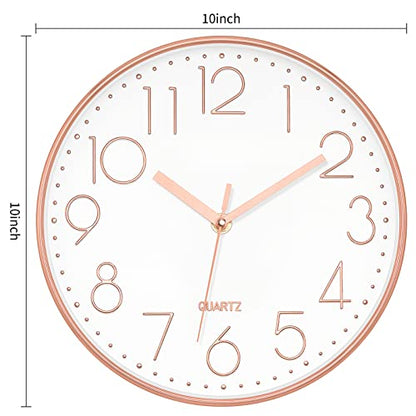 Foxtop 25.4cm(10인치) 모던 벽시계 무소음 배터리 작동 로즈 골드 시계 - color: 로즈 골드., size: 25.4 cm