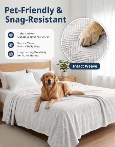 LANE LINEN Twin Bed Blanket, 100% Cotton Textured Herringbone Weave - color: 03: Silver, size: Twin