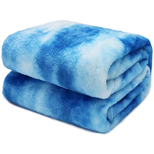 Blue Fleece Blanket, Soft Plush Microfiber Throw for Couch, Sofa, Bed, Luxury Cozy Warm Lightweight Blanket, Living Room Bedroom Home Decor, Travel Camping Gifts for Women and Men - color: Blue Tie Dye Blanket, size: Size 40" x 50"(100 x 130 cm)