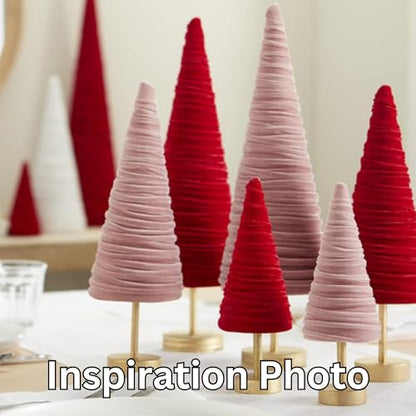Red Velvet Pedestal Trees Set of 3, Made in USA, Classic Valentine Tabletop, Elegant Mantel Decor, Winter Wedding Centerpiece, Office Bookshelf (Red) - color: Red