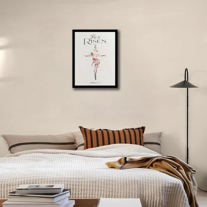 dzbLuck He Is Risen Christian Wall Art, Floral Cross Print in Wood Frame - color: Cross, size: 8"L x 10"W