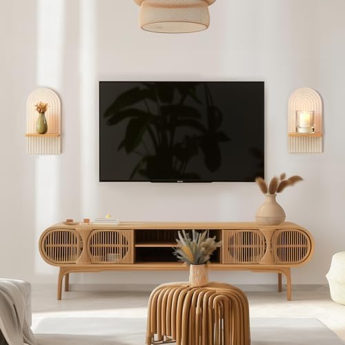 Boho Wall Candle Holder Set of 2 with White Arched 3D Design - color: White