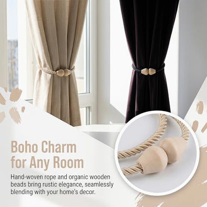 Boho Curtain Tiebacks, Magnetic Curtain Holdbacks 12 Pack