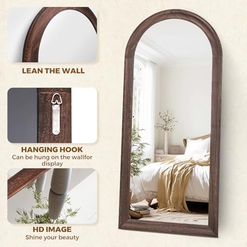 71x32 Solid Wood Arched Full Length Mirror, Elegant Brown Finish - color: Brown-ar Frame, size: 71"L x 32"W