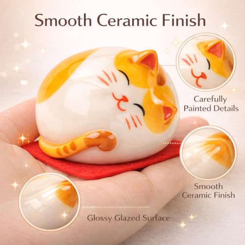 kcrygogo Ceramic Tabby Cat Figurine, Chubby Round Cat Figurine Mini Cat Statue, Cute Desk Decor & Shelf Decor, Small Cat Lover Gift (5cm)