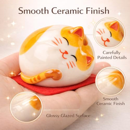kcrygogo Ceramic Tabby Cat Figurine, Chubby Round Cat Figurine Mini Cat Statue, Cute Desk Decor & Shelf Decor, Small Cat Lover Gift (5cm)