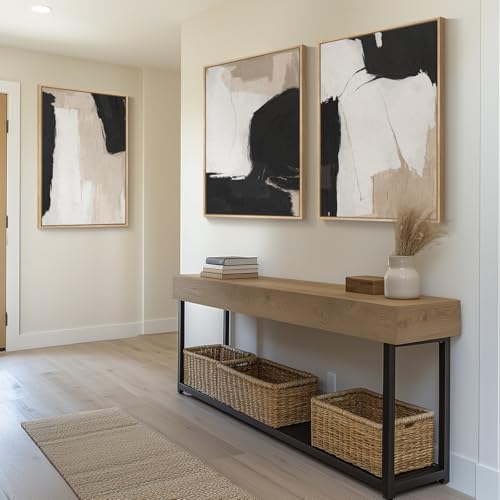 Large Framed Black and White Neutral Abstract Wall Art, 3 Piece, 24x36 In - color: Contrastive, size: 24" W x 36" H x 3pcs