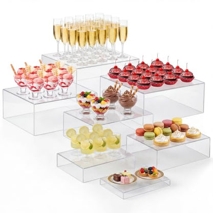 Leinuosen 7 Pcs Large Acrylic Buffet Risers, 8-14" Rectangle, Clear - color: Clear, size: 8" to 14", style: Rectangle