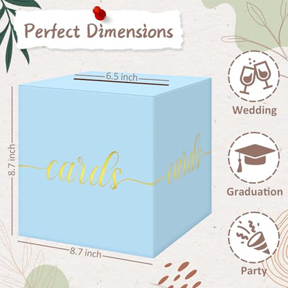 Elegant Light Blue Card Box for Party, Gold Foil Baby Shower Card Box - color: Z08 Light Blue