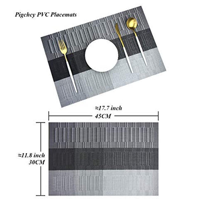 PIGCHCY Placemats,Washable Vinyl Woven Table Mats,Elegant Durable Placemats for Dining Table Set of 4 (Black) - color: A: Black, size: 4 Placemats