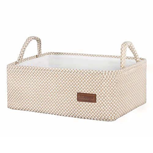 Medium Beige Basket,Cute Decorative Basket Burlap Storage Organizer Bin for Gifts Empty with Handles for Shelves,Closets, Laundry, Nursery,Toys,Books15*10"* 5.3"
