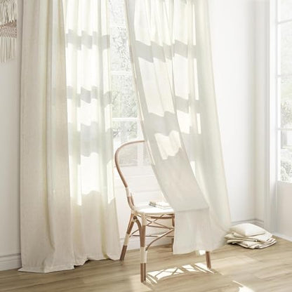 Joywell Linen Narrow Curtains 38x84 Inch for Living Room Hook Belt Cream - color: Natural, size: 38"W x 84"L (Pack of 2)