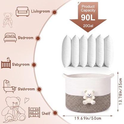 LemonRoad Large Woven Bear Basket, Cotton Rope, White Bear, Brown - color: Brown, size: Cotton Rope, style: White Bear