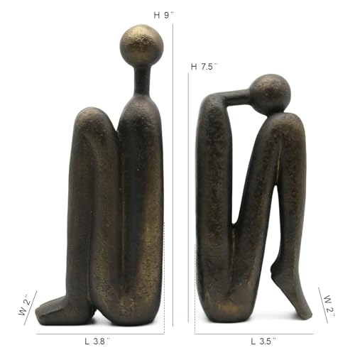 Lukitas Thinker Decorative Bookends, Non-Slip Book Holder, Resin 9'' - color: Bronze Colour