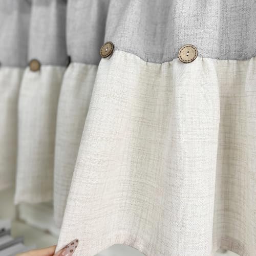 Farmhouse Boho Linen Button Valance for Kitchen Window Dining Room - color: Grey, size: 39"W x 20"L (Pack of 1)