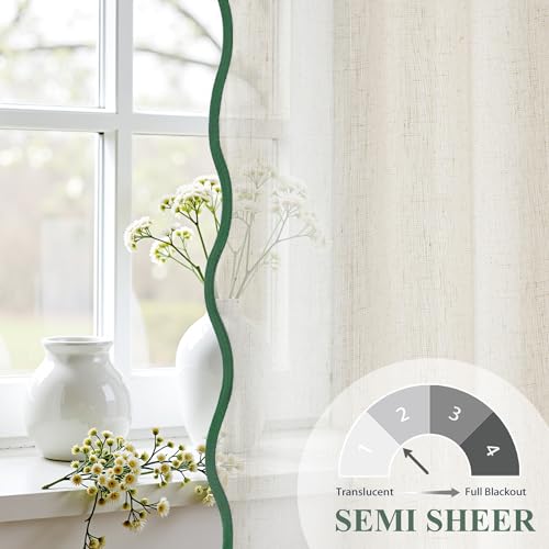 DriftAway Semi Sheer Scalloped Edge Linen Coastal Beach Window Curtains for Living Room Bedroom 2 Panels Rod Pocket Each Size 52 Inch by 72 Inch Loden Green - color: Linen Loden Green, size: 52"W x 72"L (Pack of 2)