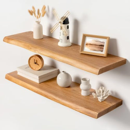 36 Inch Live Edge Floating Shelves, Solid Elm Wood Shelf, Set of 2 - color: Artisan Natural, size: 36 Inch | 2 Pack