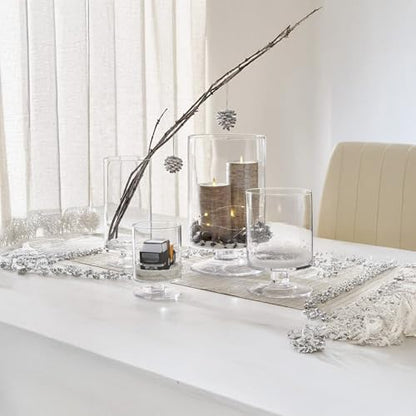 WGVI Clear Glass Pedestal Hurricane Candle Holder, 5.9" W, 9.9" H, Decorative Vase for Pillar Candles, Short Stemmed Candleholder Cylinder, Tabletop Centerpieces, Home Décor, Elegant Design, 1 Piece - size: 10" H