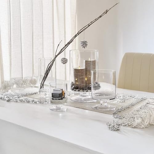 WGVI Clear Glass Pedestal Hurricane Candle Holder,8"+10"+13" H, Decorative Vase for Pillar Candles, Short Stemmed Candleholder Cylinder, Tabletop Home Décor, 1 Set of Larger 3 Sizes - size: 8", 10", 13" H (3-Piece Set)