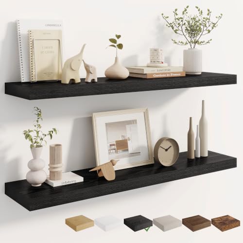 Dreamland 40 Inches Wall Mounted Wood Floating Shelves, Black, 2 Pack - color: Black, size: 40in