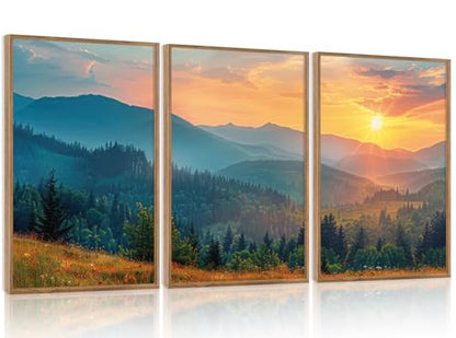 Aurlan 3 Pcs Mountain Sunset Framed Canvas Wall Art 16x24 Inch - color: Boho Mountain Sunset Landscape, size: 16"L x 24"W