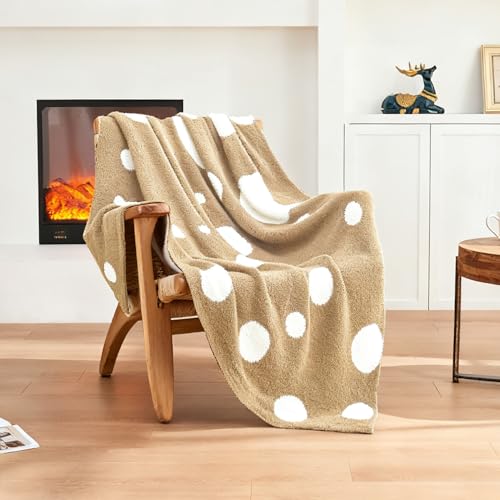 CozeCube Reversible Knit Throw Blanket, Beige White Polka Dot, 50"x60" - color: D-beige and White, size: 50"x60"