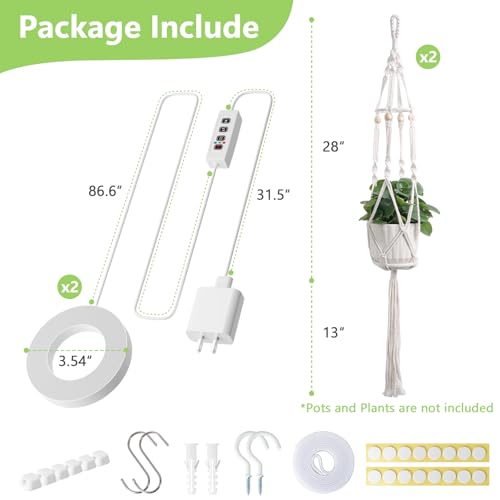 2 Pack Macrame Plant Hanger with Grow Light for Indoor Plants - color: Plant Hanger Ivory(daylight)