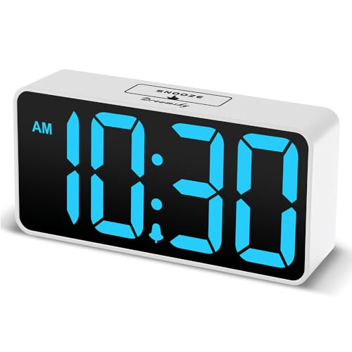 DreamSky Small Digital Alarm Clock for Bedroom with Large Big Numbers - color: White Case Blue Digits