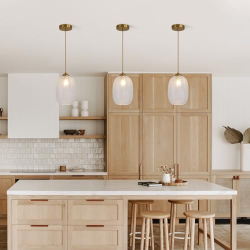 KCO Lighting Clear Glass Globe Pendant Light Ribbed Ceiling Light Brass Pendant Lights Kitchen Island Mid Century Modern Ceiling Hanging Light Gold Single Pendant Light - color: 15cm-Clear