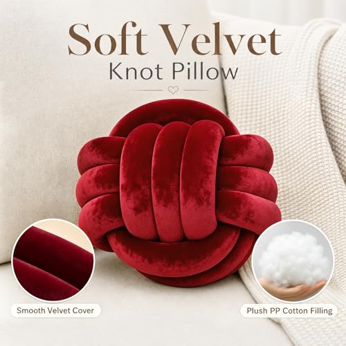 Petrella Burgundy Knot Pillow Ball, 11 Inch Round Decorative Pillow for Bed - color: A1-burgundy, size: 11inch