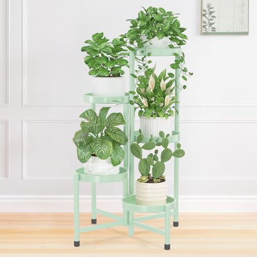 iDavosic.ly Plant Stand Indoor Outdoor, 5 Tier Metal Corner Shelf, Green - color: Mint Green, size: 5 Tiers