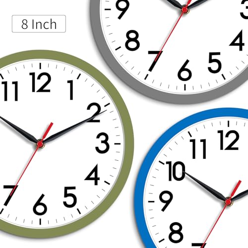 AKCISOT 8 Inch Wall Clock, Silent Battery Operated Analog Clock, Blue - color: G_blue, size: 8 Inch