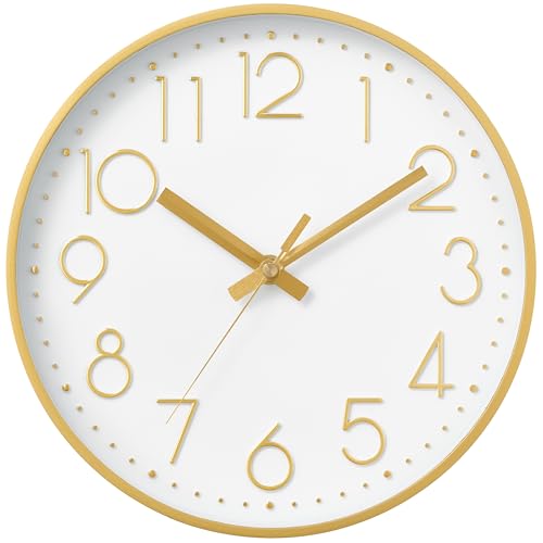 DAXSMY Wall Clock 12 Inch Gold Decorative, Battery Operated Silent - color: B_gold, size: 12 Inch